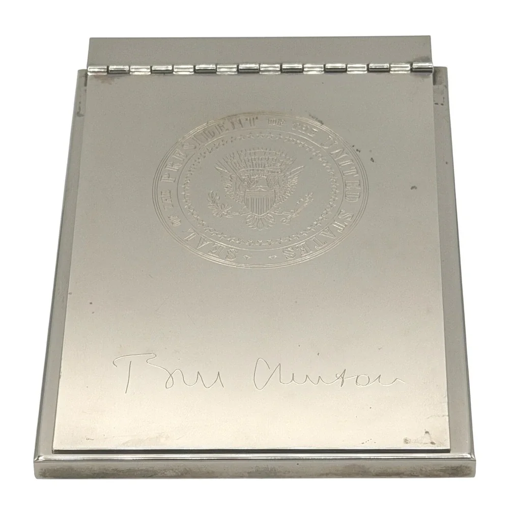 Official White House Bill‎ Clinton Signature Silver Plated Memo/Notepad Holder